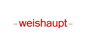 Der Schriftzug 'weishaupt' in kräftigem Rot auf einem weißen Hintergrund, umgeben von minimalistischen Linien.