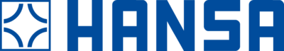 Das Logo von Hansa in kräftigem Blau, das durch seine klare Schrift und geometrischen Formen besticht.