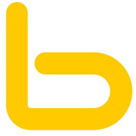 Ein gelbes Logo mit einem geschwungenen Buchstaben 'b', das modern und minimalistisch wirkt. 